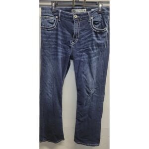 BKE Denim Mens Tyler Straight Jeans Dark Wash White Stitching Size 34R